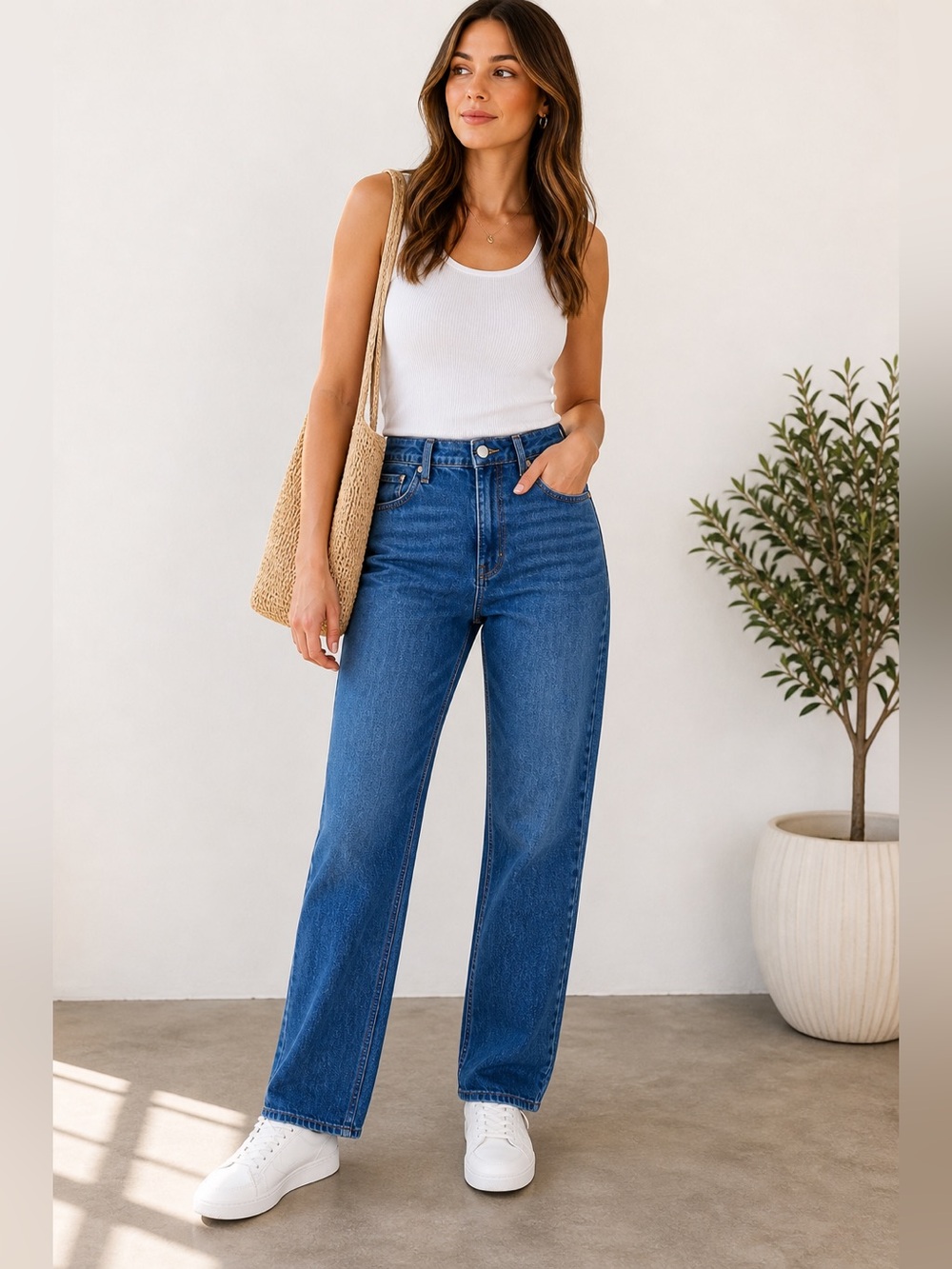 Seven7 High Rise 90s Straight Jeans Size 14 NWT Blue Stretch Denim